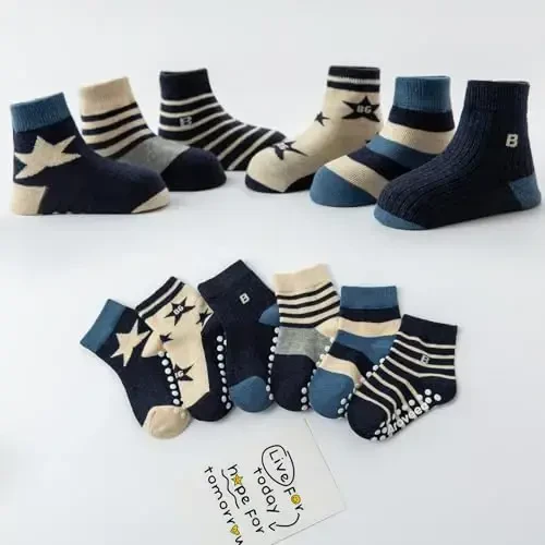 Aroveea Non Slip Grip Ankle Baby Socks 12 Pack for Toddler Boys and Girls Kids,Infant Cute Cotton Baby Socks - 6