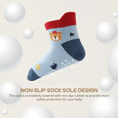 Aroveea Non Slip Grip Ankle Baby Socks 12 Pack for Toddler Boys and Girls Kids,Infant Cute Cotton Baby Socks - 4