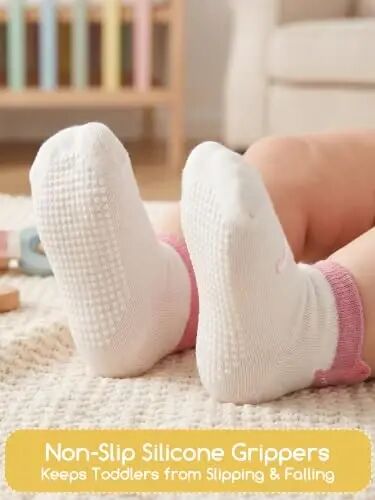Aroveea Non Slip Grip Ankle Baby Socks 12 Pack for Toddler Boys and Girls Kids,Infant Cute Cotton Baby Socks - 3