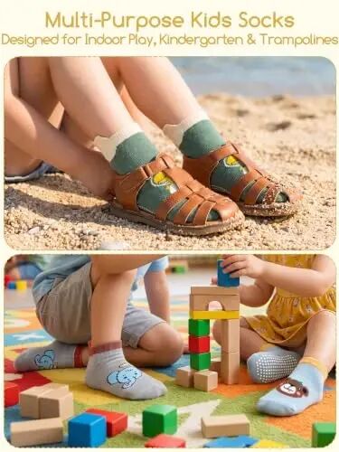 Aroveea Non Slip Grip Ankle Baby Socks 12 Pack for Toddler Boys and Girls Kids,Infant Cute Cotton Baby Socks - 5