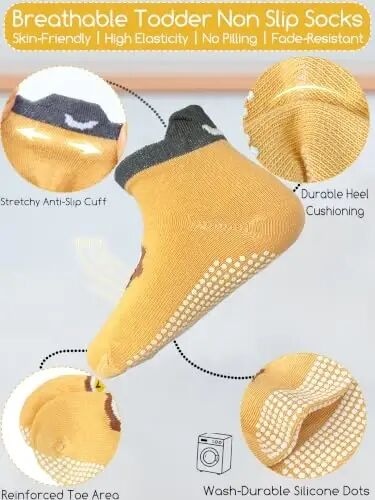 Aroveea Non Slip Grip Ankle Baby Socks 12 Pack for Toddler Boys and Girls Kids,Infant Cute Cotton Baby Socks - 6