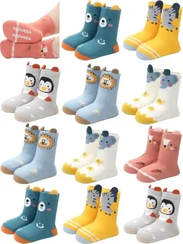 Aroveea Non Slip Grip Ankle Baby Socks 12 Pack for Toddler Boys and Girls Kids,Infant Cute Cotton Baby Socks - 1