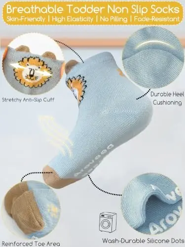 Aroveea Non Slip Grip Ankle Baby Socks 12 Pack for Toddler Boys and Girls Kids,Infant Cute Cotton Baby Socks - 6