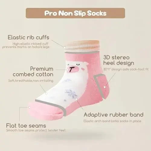 Aroveea Non Slip Grip Ankle Baby Socks 12 Pack for Toddler Boys and Girls Kids,Infant Cute Cotton Baby Socks - 3