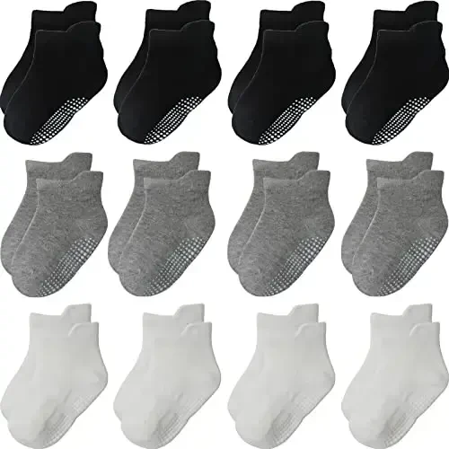 Aroveea Non Slip Grip Ankle Baby Socks 12 Pack for Toddler Boys and Girls Kids,Infant Cute Cotton Baby Socks - 1