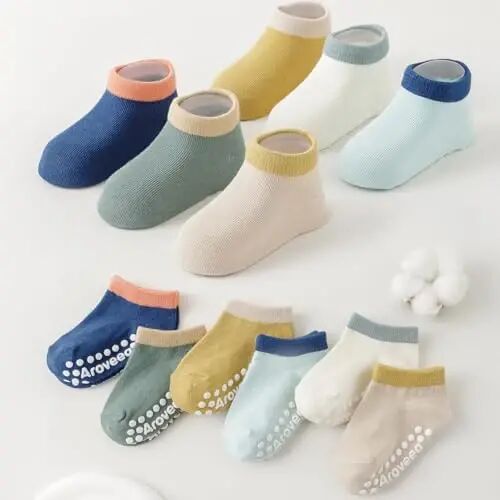 Aroveea Non Slip Grip Ankle Baby Socks 12 Pack for Toddler Boys and Girls Kids,Infant Cute Cotton Baby Socks - 6