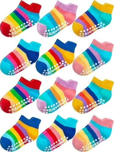 Aroveea Non Slip Grip Ankle Baby Socks 12 Pack for Toddler Boys and Girls Kids,Infant Cute Cotton Baby Socks - 1