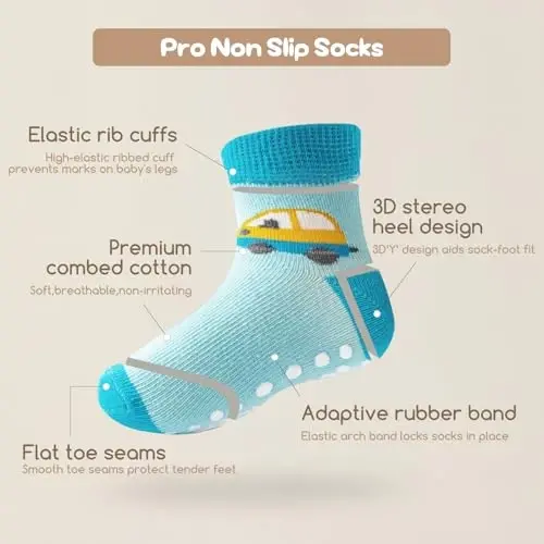 Aroveea Non Slip Grip Ankle Baby Socks 12 Pack for Toddler Boys and Girls Kids,Infant Cute Cotton Baby Socks - 5