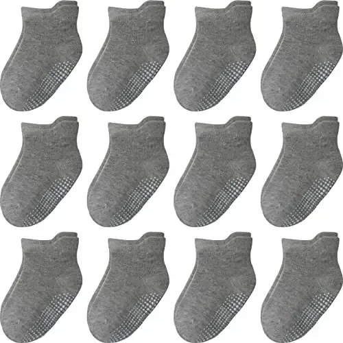 Aroveea Non Slip Grip To'piqli Bolalar Paypoqlari 12 Pachka O'g'il va Qiz Bolalar uchun, Chaqaloq Yoqimli Paxta Bolalar Paypoqlari - AROVEEA