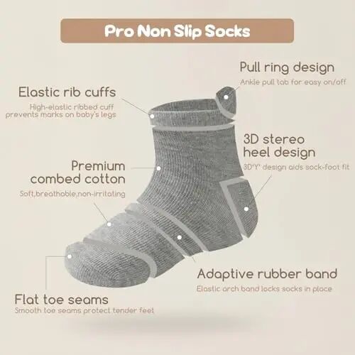 Aroveea Non Slip Grip To'piqli Bolalar Paypoqlari 12 Pachka O'g'il va Qiz Bolalar uchun, Chaqaloq Yoqimli Paxta Bolalar Paypoqlari - 3