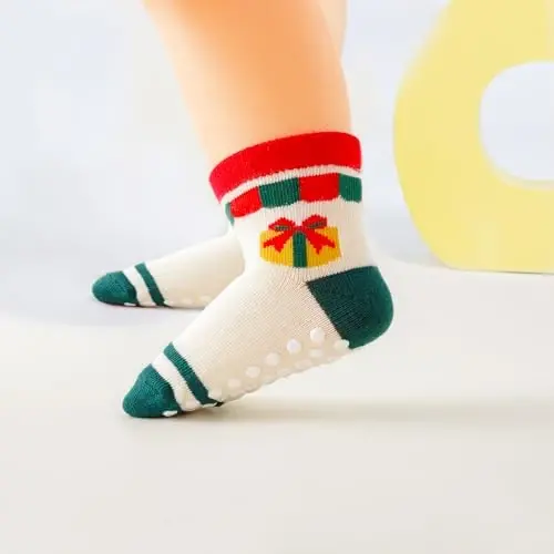Aroveea Non Slip Grip To'piqli Chaqaloq Paypoqlari 12 O'ram Yürüyen O'g'il va Qiz Bolalar uchun, Go'dak Shirin Paxta Chaqaloq Paypoqlari - 6