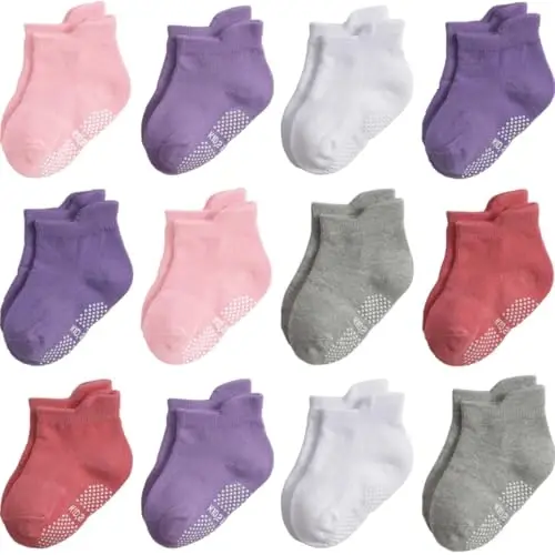 Aroveea Non Slip Grip To'piqli Chaqaloq Paypoqlari 12 to'plam O'g'il va Qiz Bolalar uchun, Kichkintoylar uchun Yoqimli Paxta Chaqaloq Paypoqlari - 1