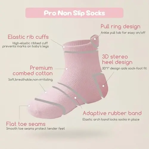 Aroveea Non Slip Grip To'piqli Chaqaloq Paypoqlari 12 to'plam O'g'il va Qiz Bolalar uchun, Kichkintoylar uchun Yoqimli Paxta Chaqaloq Paypoqlari - 2