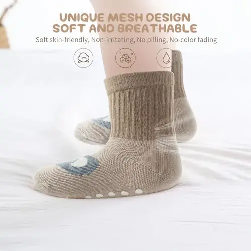 Aroveea Sirpanmaydigan Grip To'piqli Chaqaloq Paypoqlari 12 dona Toddler O'g'il va Qizlar Bolalar uchun, Go'dak Yoqimli Paxta Chaqaloq Paypoqlari - 2