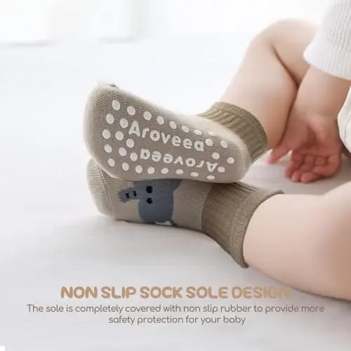 Aroveea Sirpanmaydigan Grip To'piqli Chaqaloq Paypoqlari 12 dona Toddler O'g'il va Qizlar Bolalar uchun, Go'dak Yoqimli Paxta Chaqaloq Paypoqlari - 3