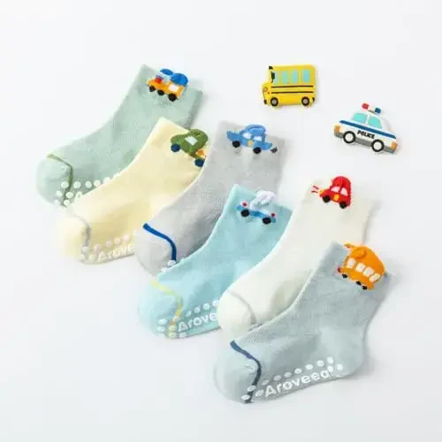 Aroveea Non Slip Grip Ankle Baby Socks 12 Pack for Toddler Boys and Girls Kids,Infant Cute Cotton Baby Socks - AROVEEA (1)