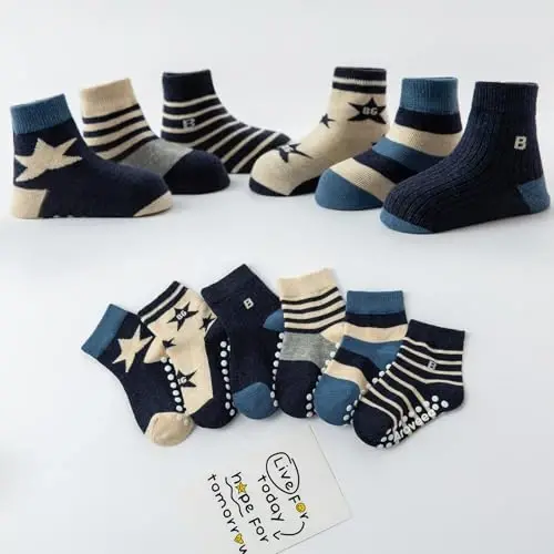 Aroveea Non Slip Grip Ankle Baby Socks 12 Pack for Toddler Boys and Girls Kids,Infant Cute Cotton Baby Socks - 6
