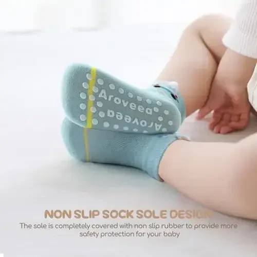 Aroveea Sirpanmaydigan To'piqli Bolalar Paypoqlari 12 Donalik Toddler O'g'il va Qiz Bolalar uchun, Chaqaloq uchun Chiroyli Paxta Bolalar Paypoqlari - 3