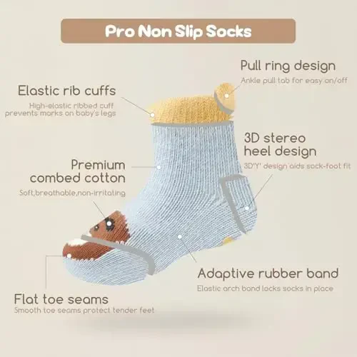 Aroveea Toddler Socks Non Slip Grip Cute Cotton Baby Socks 12 Pack for Toddler Boys Girls Kids - 6