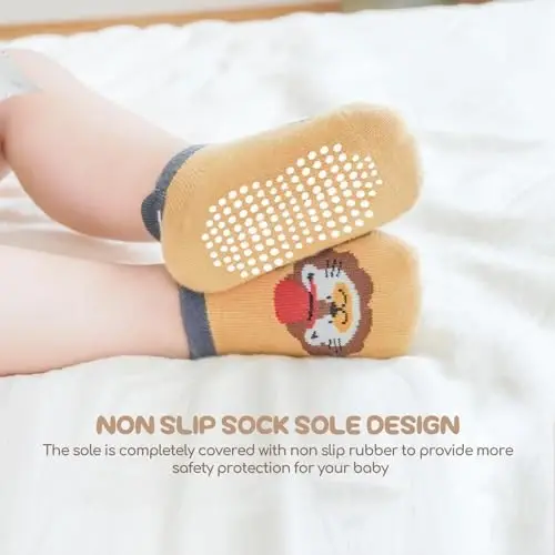 Aroveea Toddler Socks Non Slip Grip Cute Cotton Baby Socks 12 Pack for Toddler Boys Girls Kids - 4