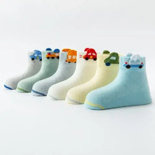 Aroveea Toddler Socks Non Slip Grip Ankle Baby 12 Pack for Kids Boys Girls | Soft combed cotton; safety silicone on bottom; machine washable; fits 6M to 7Y children indoor outdoor play all season - 3