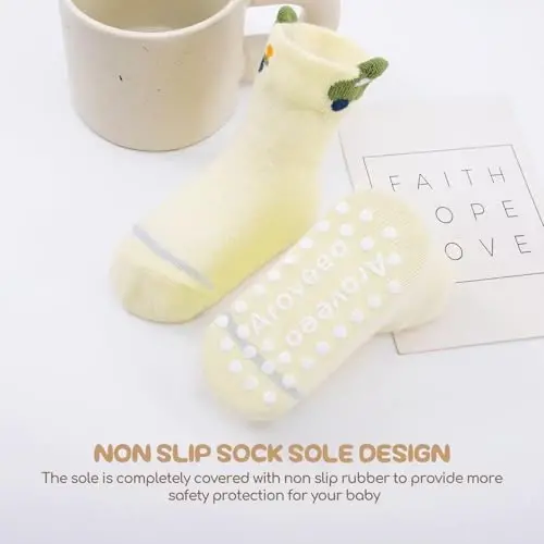 Aroveea Toddler Socks Non Slip Grip Ankle Baby 12 Pack for Kids Boys Girls | Soft combed cotton; safety silicone on bottom; machine washable; fits 6M to 7Y children indoor outdoor play all season - 5