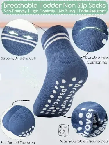Aroveea Toddler Socks Non Slip Grip Crew Cotton 12 Pack for Baby Boys Kids | Soft combed cotton; safety silicone on bottom; machine washable; cute car prints for 6M-7Y boy kids indoor outdoor play - 4