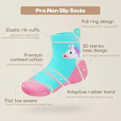 Aroveea Toddler Socks Non Slip Grip Cute Cotton Baby Socks 12 Pack for Toddler Boys Girls Kids - 3