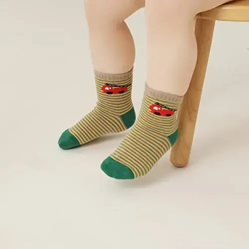 Aroveea Toddler Socks Non Slip Grip Cute Cotton Baby Socks 12 Pack for Toddler Boys Girls Kids - 6