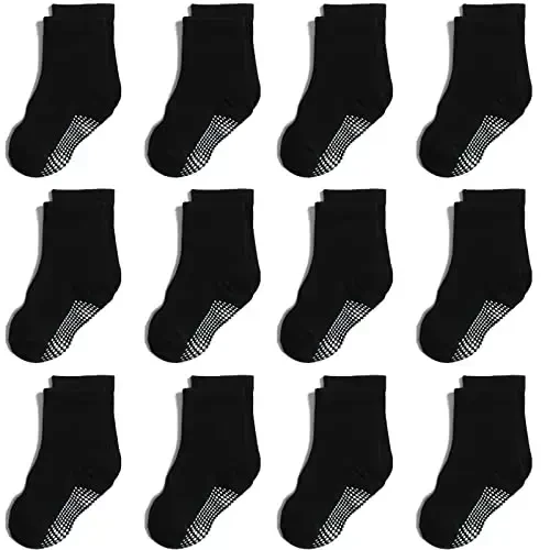 Aroveea Toddler Socks Non Slip Grip Cute Cotton Baby Socks 12 Pack for Toddler Boys Girls Kids 