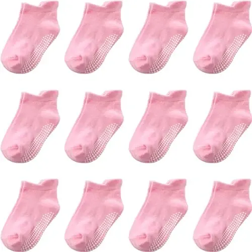 Aroveea Toddler Socks Non Slip Grip Cute Cotton Baby Socks 12 Pack for Toddler Boys Girls Kids 