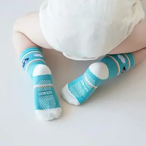 Aroveea Toddler Socks Non Slip Grip Cute Cotton Baby Socks 12 Pack for Toddler Boys Girls Kids - 3