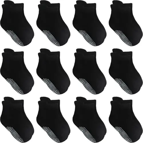 Aroveea Toddler Socks Non Slip Grip Cute Cotton Baby Socks 12 Pack for Toddler Boys Girls Kids 