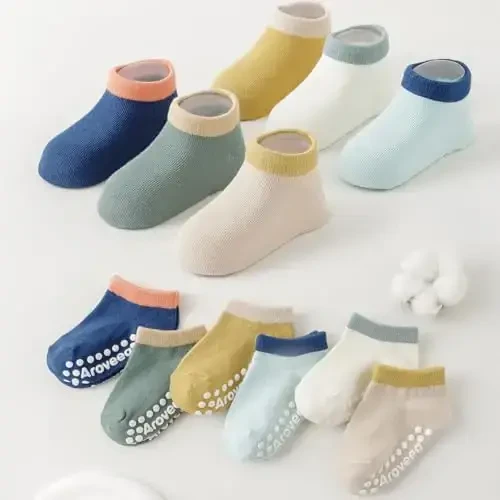 Aroveea Non Slip Grip Ankle Baby Socks 12 Pack for Toddler Boys and Girls Kids,Infant Cute Cotton Baby Socks - 6