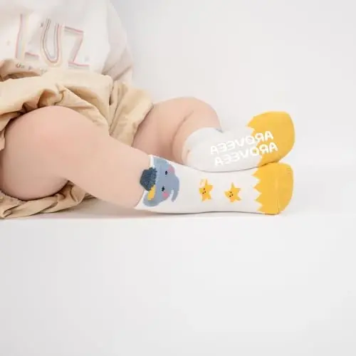 Aroveea Toyib qilinmaydigan tutqichli to'piqli bolalar paypoqlari 12 dona Toddler o'g'il va qiz bolalar uchun, chaqaloqlar uchun yoqimli paxta bolalar paypoqlari - 6