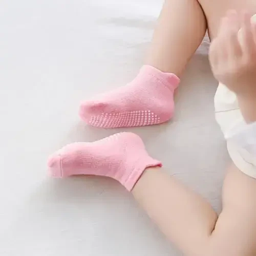 Aroveea Toymaydigan Sirpanmaydigan Grip To'piqli Chaqaloq Paypoqlari 12 Donadan O'g'il va Qizlar Bolalar Uchun, Go'dak Yoqimli Paxta Chaqaloq Paypoqlari - 3