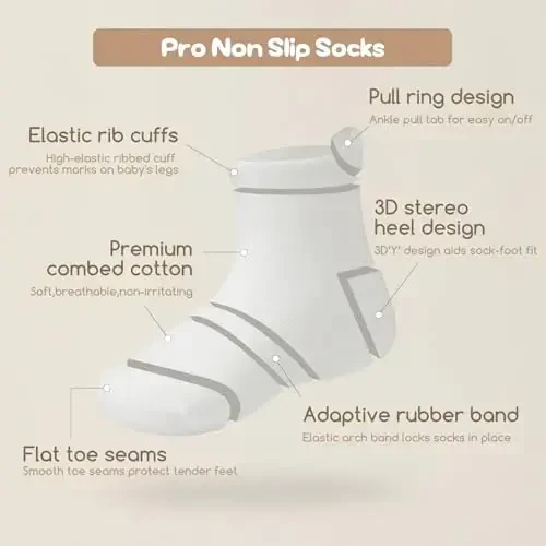 Aroveea Toddler Socks Non Slip Grip Cute Cotton Baby Socks 12 Pack for Toddler Boys Girls Kids - 3