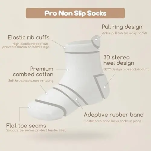 Aroveea Toddler Socks Non Slip Grip Cute Cotton Baby Socks 12 Pack for Toddler Boys Girls Kids - 3