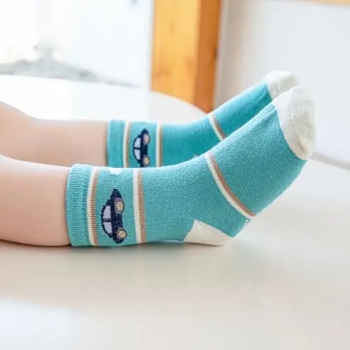 Aroveea Toddler Socks Non Slip Grip Cute Cotton Baby Socks 12 Pack for Toddler Boys Girls Kids - 5