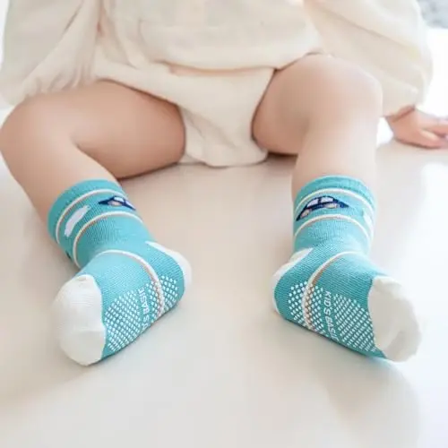 Aroveea Toddler Socks Non Slip Grip Cute Cotton Baby Socks 12 Pack for Toddler Boys Girls Kids - 6