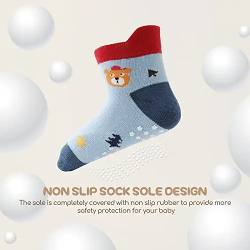 Aroveea Toddler Socks Non Slip Grip Cute Cotton Baby Socks 12 Pack for Toddler Boys Girls Kids - 5