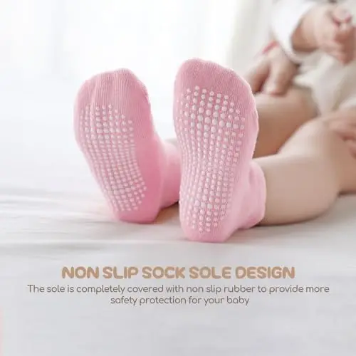Aroveea Toddler Socks Non Slip Grip Cute Cotton Baby Socks 12 Pack for Toddler Boys Girls Kids - 5