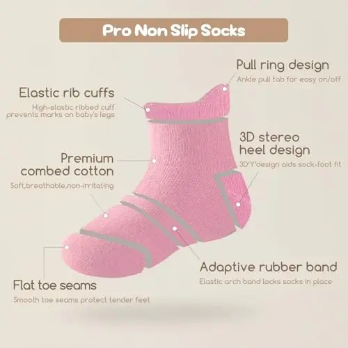 Aroveea Toddler Socks Non Slip Grip Cute Cotton Baby Socks 12 Pack for Toddler Boys Girls Kids - 6