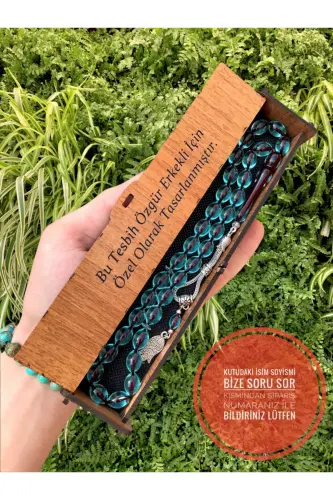 Arpa Kesim Gök Mavisi Ahşap Kutulu Toz Kehribar Tesbih-gökmavisi002 