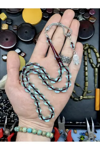 Arpa Kesim Gök Mavisi Ahşap Kutulu Toz Kehribar Tesbih-gökmavisi002 - KANUNİ TESBİH (1)