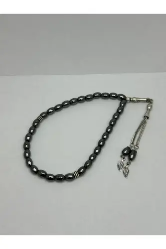 Arpa Kesim Kozali Gematit Tabiiy Tosh Tasbeh 02341-qora - 3