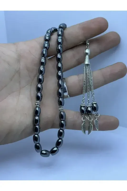 Arpa Kesim Kozalı Hematit Doğal Taş Tesbih 02341-siyah - 4