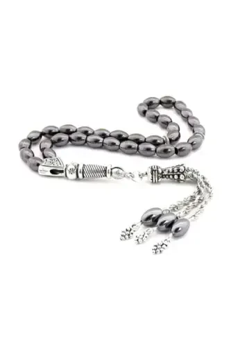 Arpa Kesim Kozalı Hematit Doğal Taş Tesbih 02341-siyah - 5