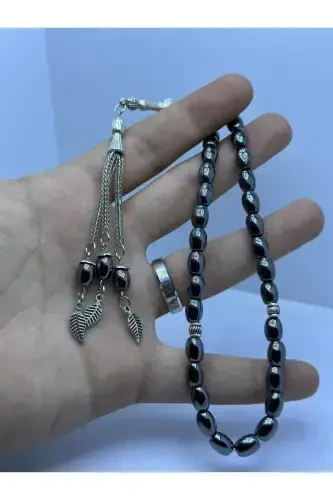 Arpa Kesim Kozalı Hematit Doğal Taş Tesbih 02341-siyah - 6