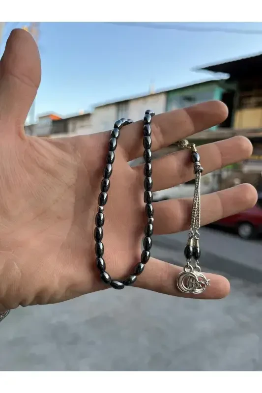 Arpa Kesim Kozalı Hematit Doğal Taş Tesbih 02341-siyah - 7